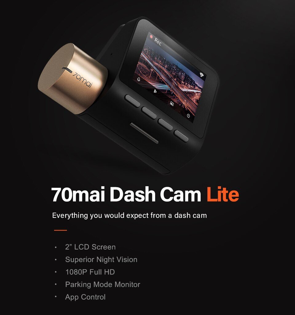 70mai Dash Cam Lite 2'' LCD Screen 1080P Resolution 70mai Lite Car Cam Recorder 24H Parking Monitor 70mai Car DVR Mobile App