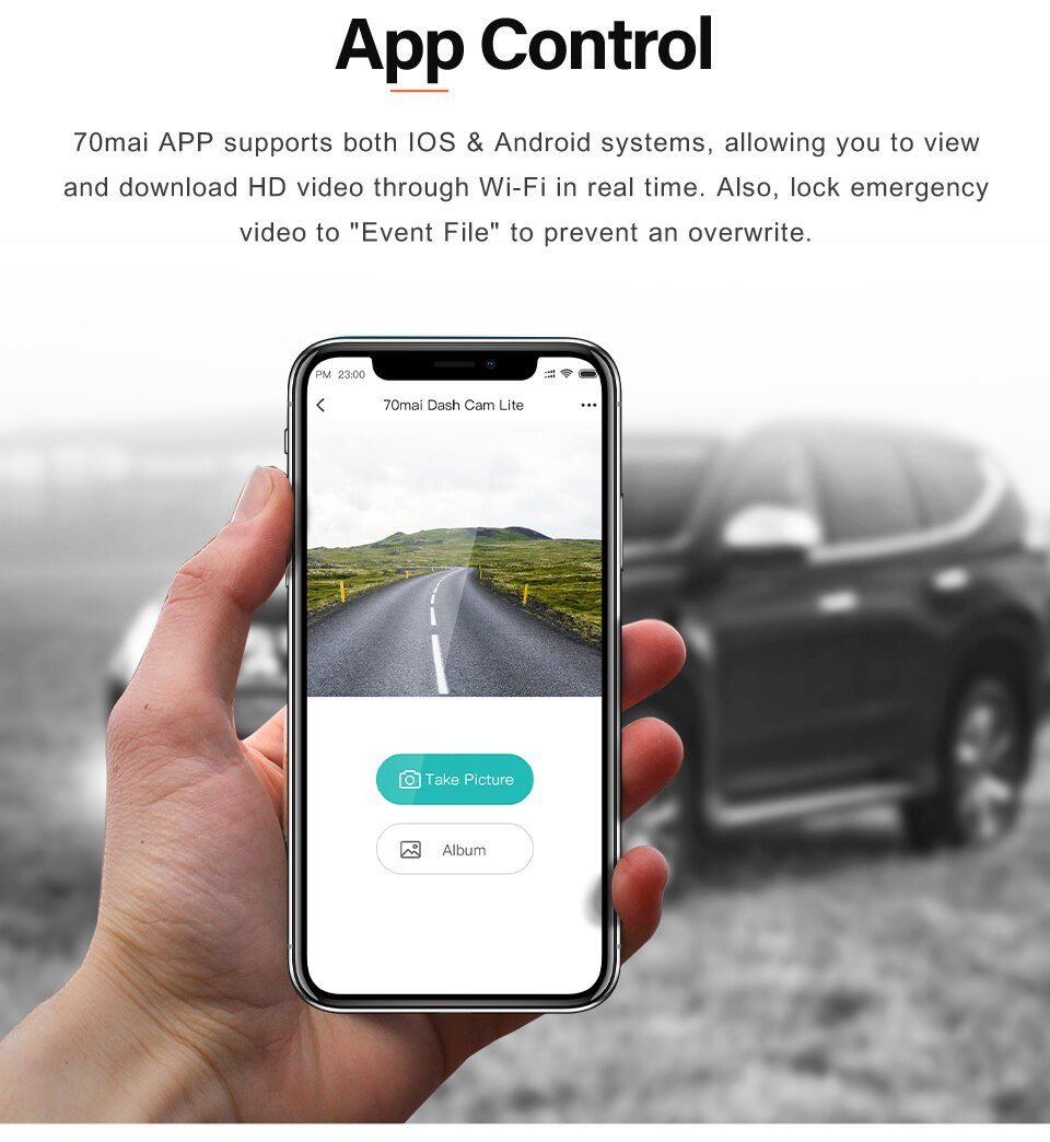 70mai Dash Cam Lite 2'' LCD Screen 1080P Resolution 70mai Lite Car Cam Recorder 24H Parking Monitor 70mai Car DVR Mobile App