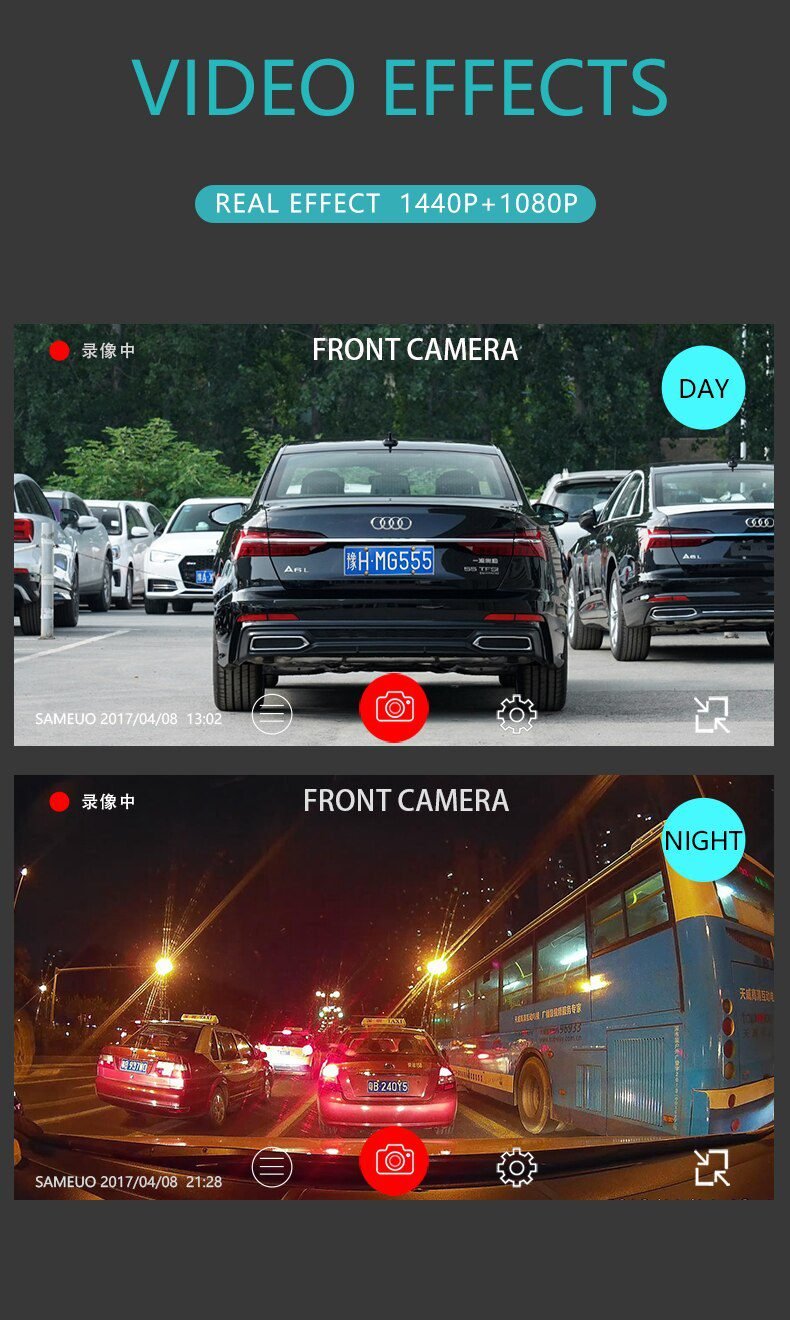 Sameuo U2000 WIFI dash cam 2k front and rear 1080p 2 camera Lens CAR dvr smart car dvrs Auto Night Vision 24H Parking Monitor