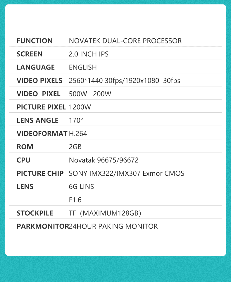 Sameuo U2000 WIFI dash cam 2k front and rear 1080p 2 camera Lens CAR dvr smart car dvrs Auto Night Vision 24H Parking Monitor