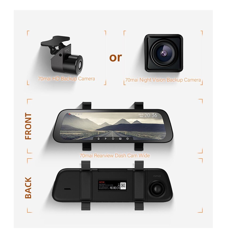 2020 New 9.35 Inch Full Screen 70mai Rearview Dash Cam Wide 1080P Auto Cam 130FOV 70mai Mirror Car Recorder Stream Media Car DVR