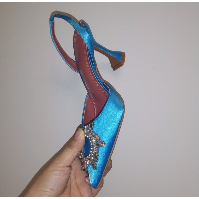 2021 Brand women Pumps luxury Crystal Slingback High heels Summer bride Shoes Comfortable triangle Heeled Party Wedding Shoes