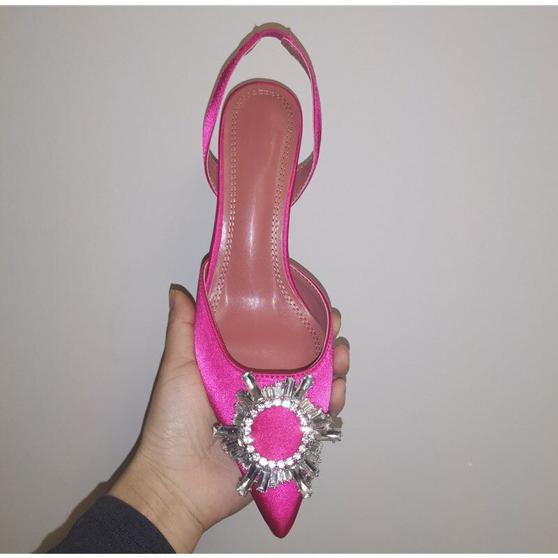2021 Brand women Pumps luxury Crystal Slingback High heels Summer bride Shoes Comfortable triangle Heeled Party Wedding Shoes