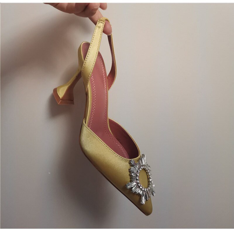 2021 Brand women Pumps luxury Crystal Slingback High heels Summer bride Shoes Comfortable triangle Heeled Party Wedding Shoes
