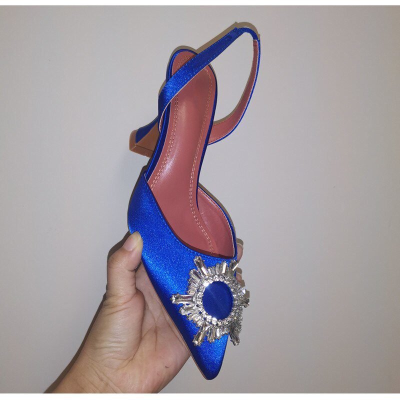 2021 Brand women Pumps luxury Crystal Slingback High heels Summer bride Shoes Comfortable triangle Heeled Party Wedding Shoes