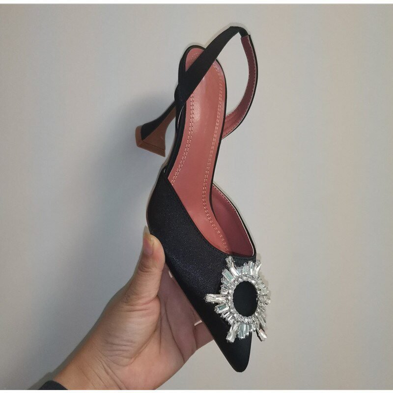 2021 Brand women Pumps luxury Crystal Slingback High heels Summer bride Shoes Comfortable triangle Heeled Party Wedding Shoes