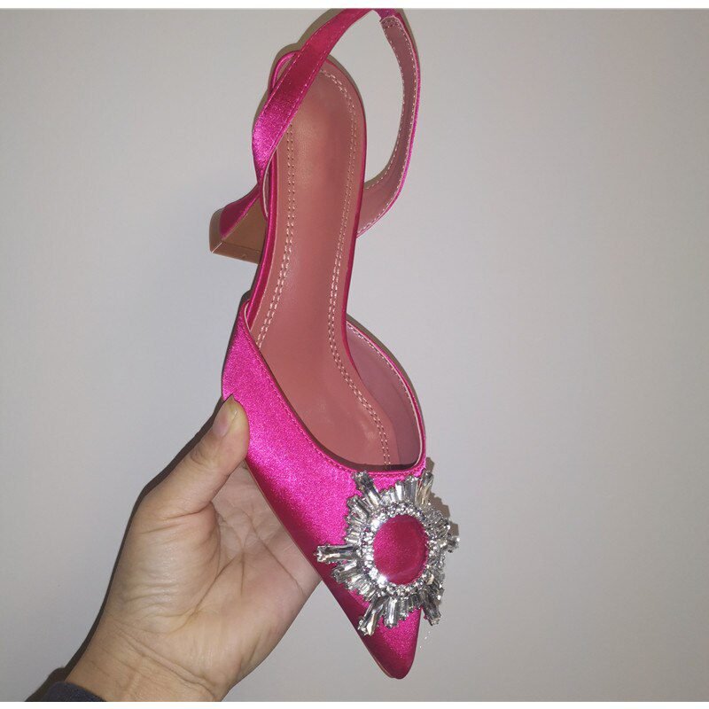 2021 Brand women Pumps luxury Crystal Slingback High heels Summer bride Shoes Comfortable triangle Heeled Party Wedding Shoes