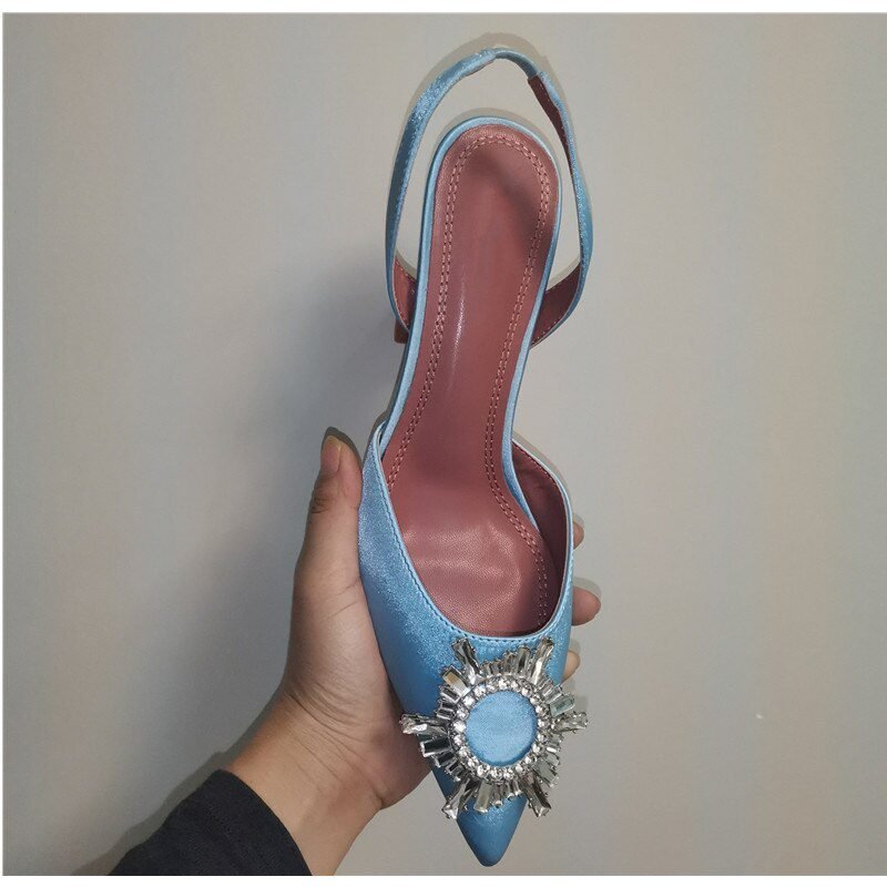 2021 Brand women Pumps luxury Crystal Slingback High heels Summer bride Shoes Comfortable triangle Heeled Party Wedding Shoes