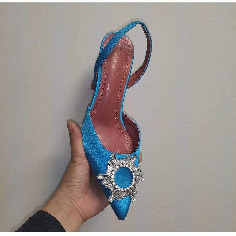 2021 Brand women Pumps luxury Crystal Slingback High heels Summer bride Shoes Comfortable triangle Heeled Party Wedding Shoes
