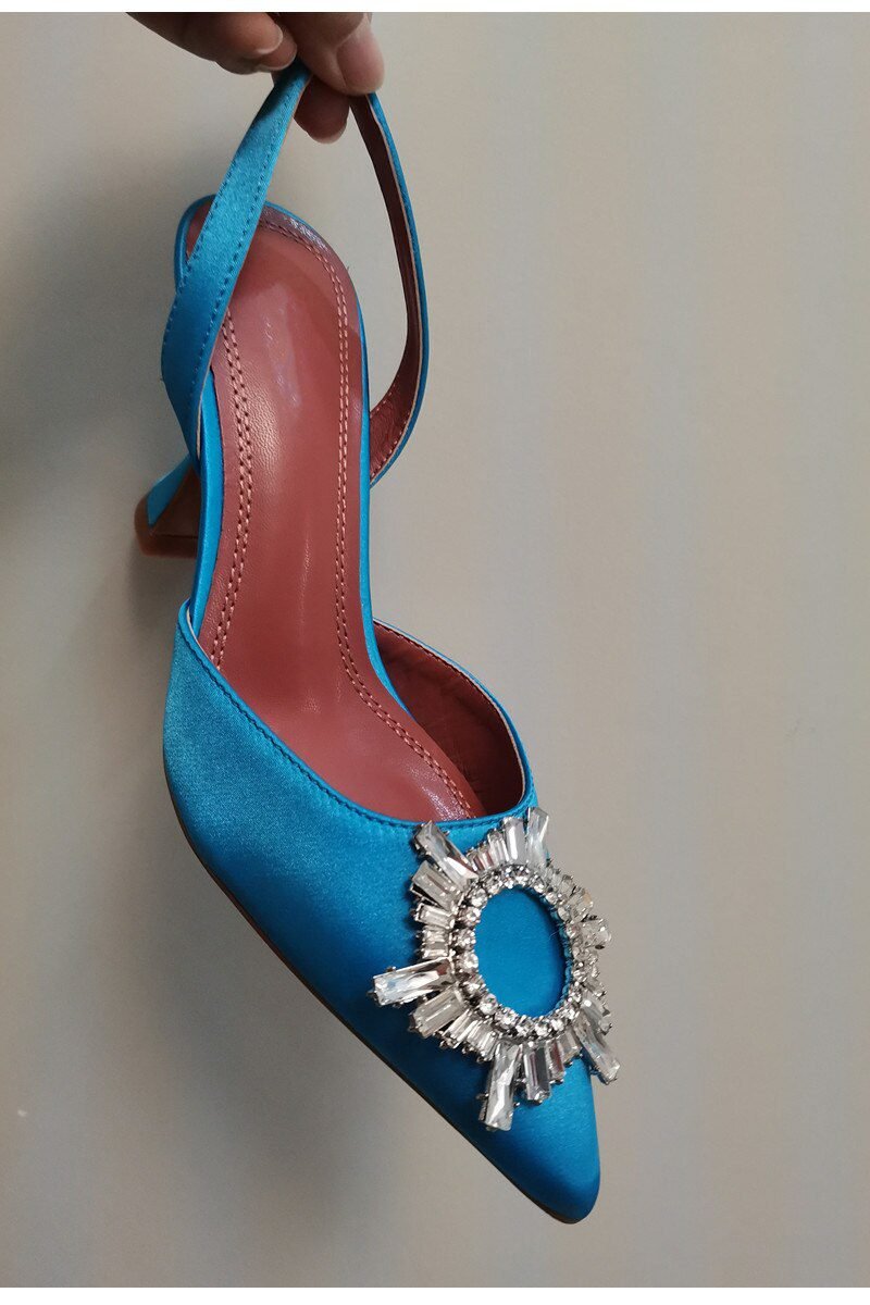 2021 Brand women Pumps luxury Crystal Slingback High heels Summer bride Shoes Comfortable triangle Heeled Party Wedding Shoes