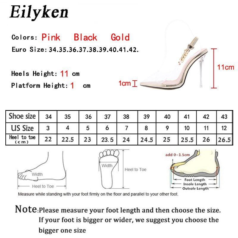 Eilyken Transparent Pumps Women Sexy Pointed Toe Chain Design Crystal Heel Ladies Shoes Stiletto High Heels Wedding Dress Shoes