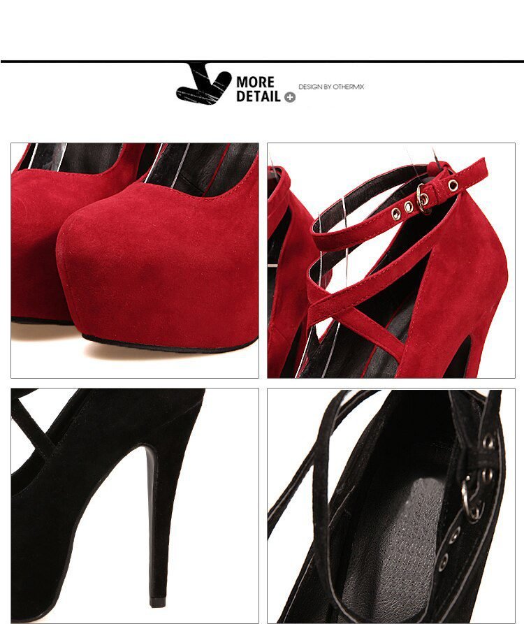 Shoes Woman Pumps Cross-Tied Ankle Strap Wedding Party Shoes Platform Dress Women Shoes High Heels Suede Ladies Shoes Plus Size