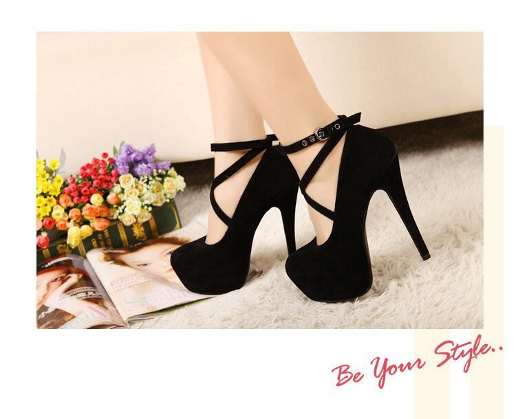 Shoes Woman Pumps Cross-Tied Ankle Strap Wedding Party Shoes Platform Dress Women Shoes High Heels Suede Ladies Shoes Plus Size
