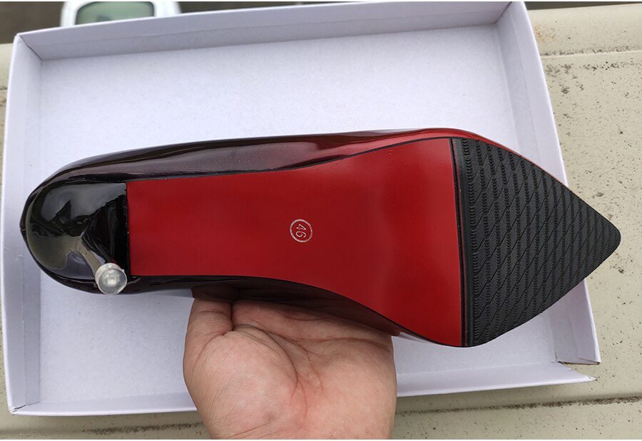 Aphixta Pointed Toe Women Thin Heel Shoes 10cm Heels Pointed Toe Patent Leather Wedding Party Shoes Woman Big Size 48