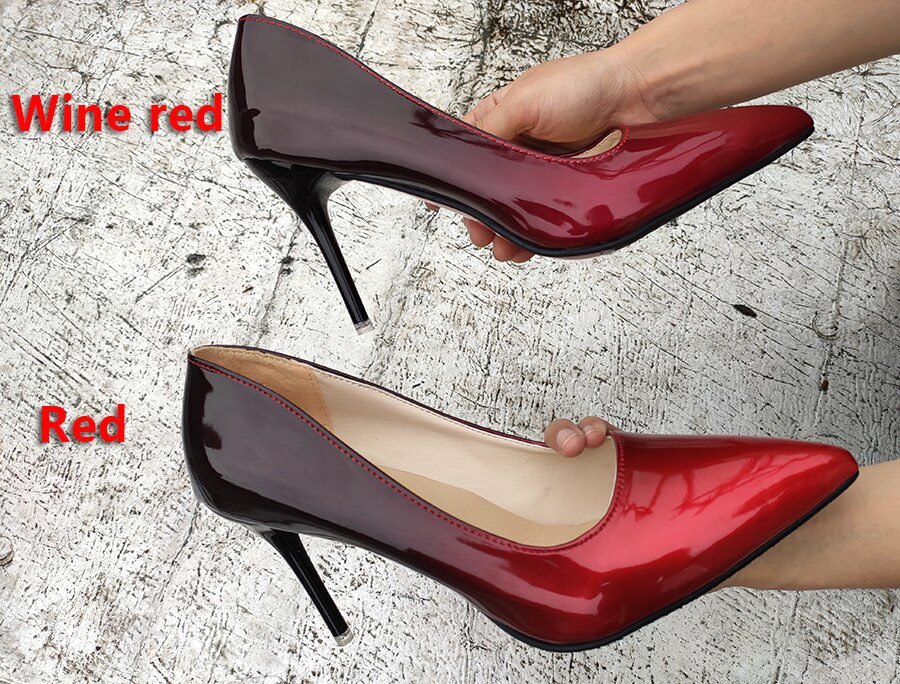 Aphixta Pointed Toe Women Thin Heel Shoes 10cm Heels Pointed Toe Patent Leather Wedding Party Shoes Woman Big Size 48