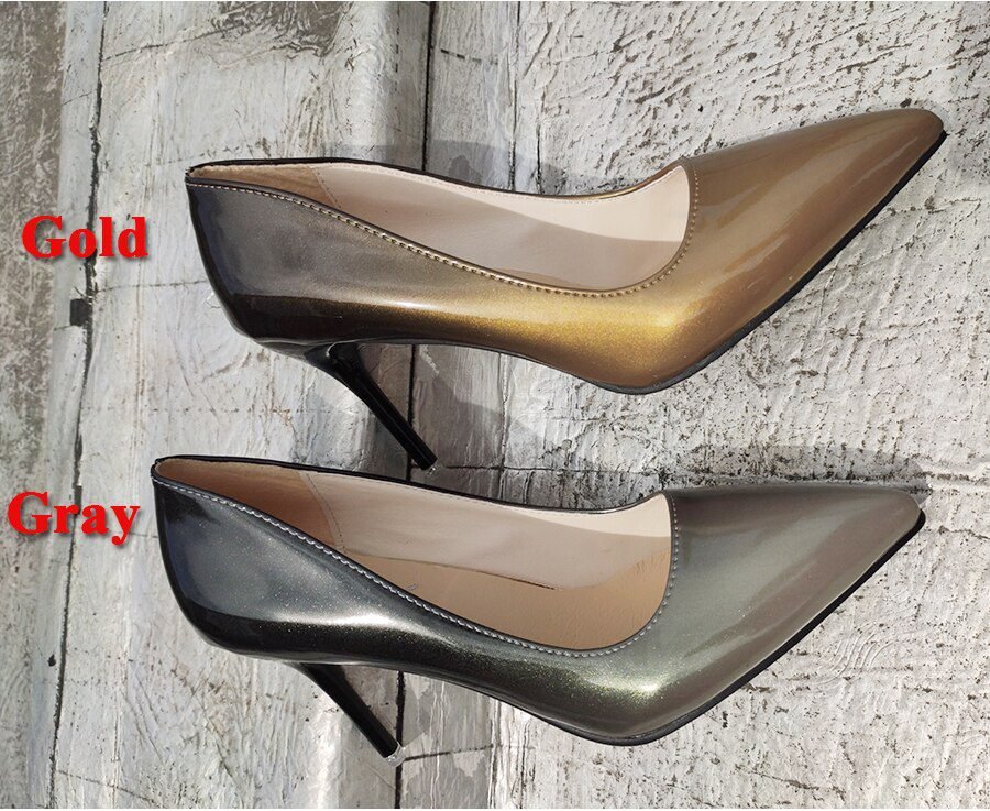 Aphixta Pointed Toe Women Thin Heel Shoes 10cm Heels Pointed Toe Patent Leather Wedding Party Shoes Woman Big Size 48