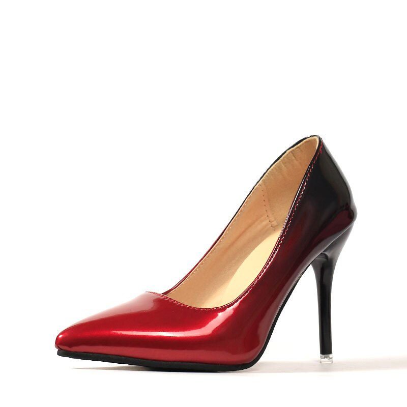 Aphixta Pointed Toe Women Thin Heel Shoes 10cm Heels Pointed Toe Patent Leather Wedding Party Shoes Woman Big Size 48