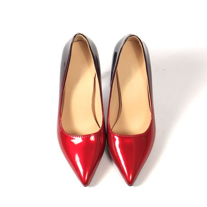 Aphixta Pointed Toe Women Thin Heel Shoes 10cm Heels Pointed Toe Patent Leather Wedding Party Shoes Woman Big Size 48