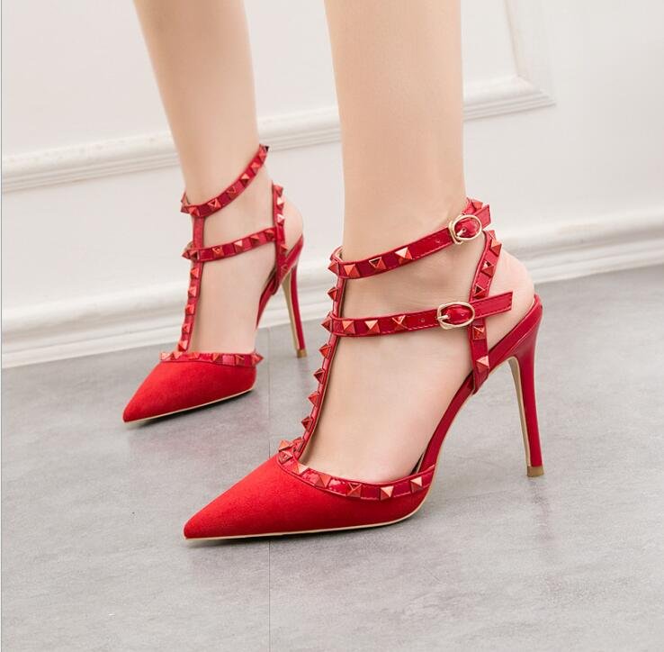Roman fashion rivet sandals 10CM PUMPS Woman shoes Sexy nightclub stiletto heels patent-leather metallic rivet hollow