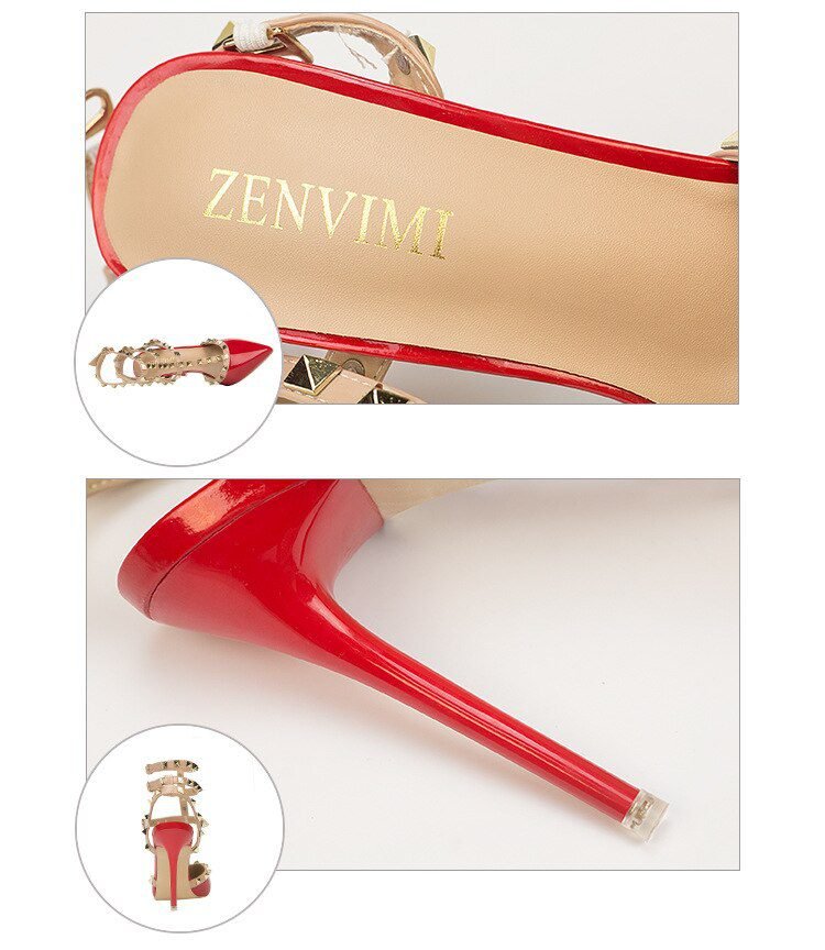Roman fashion rivet sandals 10CM PUMPS Woman shoes Sexy nightclub stiletto heels patent-leather metallic rivet hollow