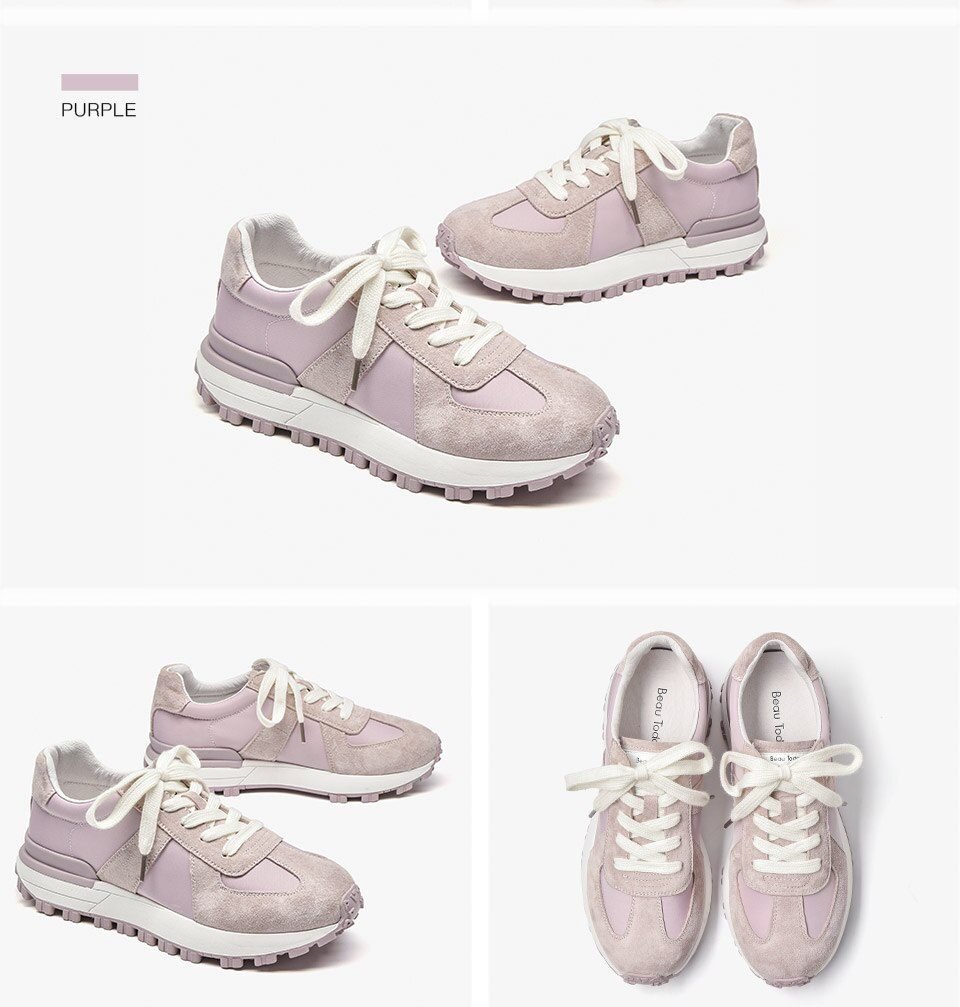 BeauToday Casual Sneakers Women Suede Leather Patchwork Mixed Colors Lace-Up Round Toe Platform Shoes Lady Flats Handmade 29121