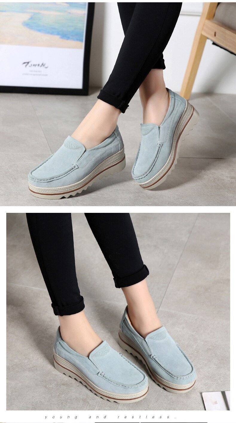 2020 Spring Women Shoes Platform Flats Sneakers Women Suede Leather Women Casual Shoes Slip On Flats Heels Creepers Moccasins
