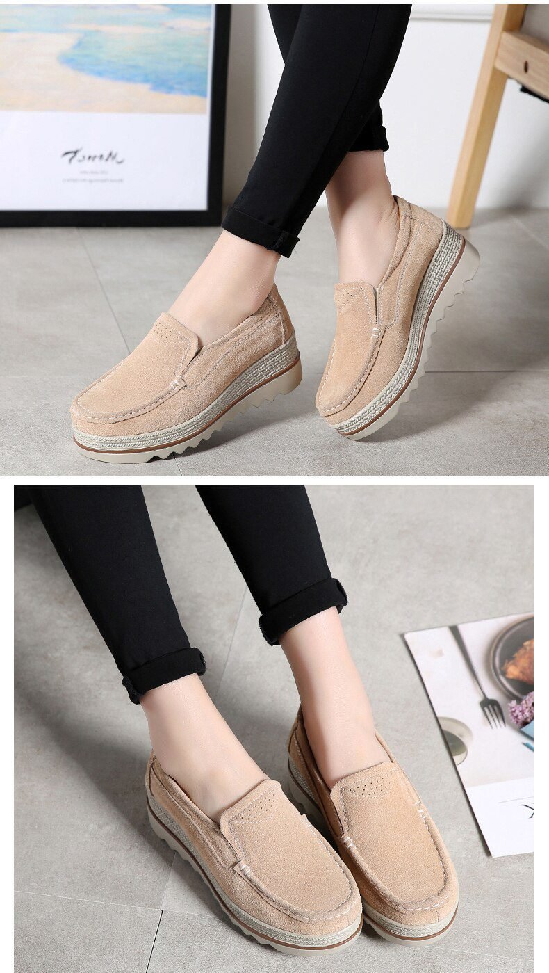 2020 Spring Women Shoes Platform Flats Sneakers Women Suede Leather Women Casual Shoes Slip On Flats Heels Creepers Moccasins