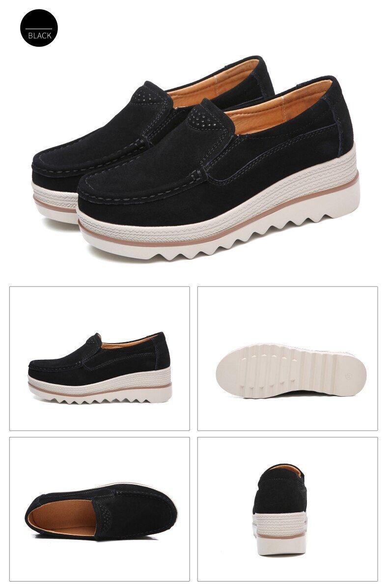 2020 Spring Women Shoes Platform Flats Sneakers Women Suede Leather Women Casual Shoes Slip On Flats Heels Creepers Moccasins