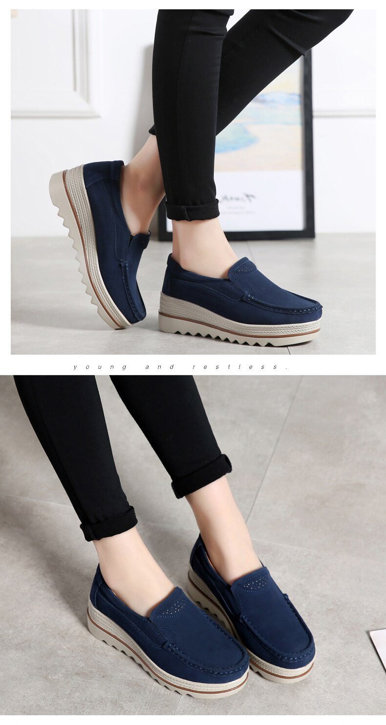 2020 Spring Women Shoes Platform Flats Sneakers Women Suede Leather Women Casual Shoes Slip On Flats Heels Creepers Moccasins