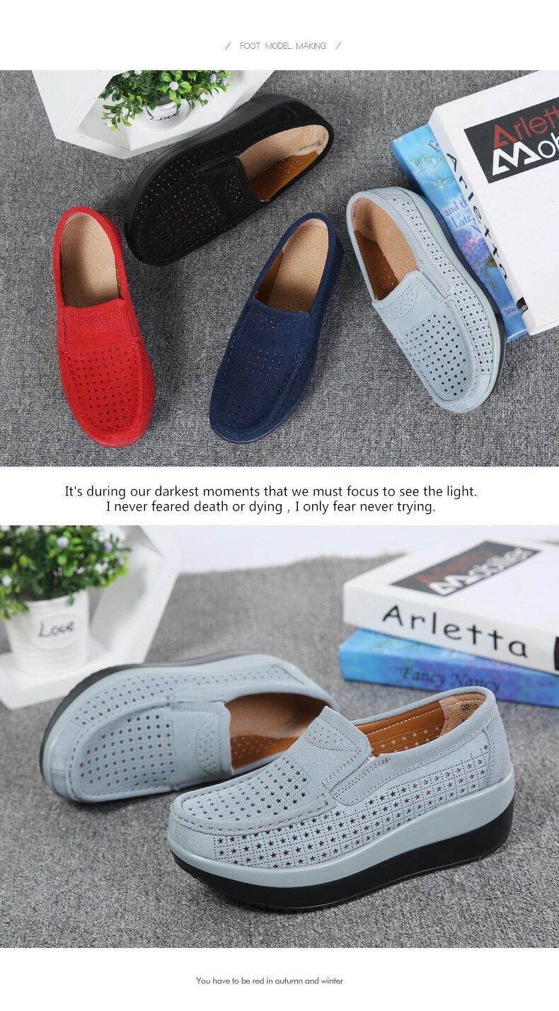 2020 Spring Women Shoes Platform Flats Sneakers Women Suede Leather Women Casual Shoes Slip On Flats Heels Creepers Moccasins