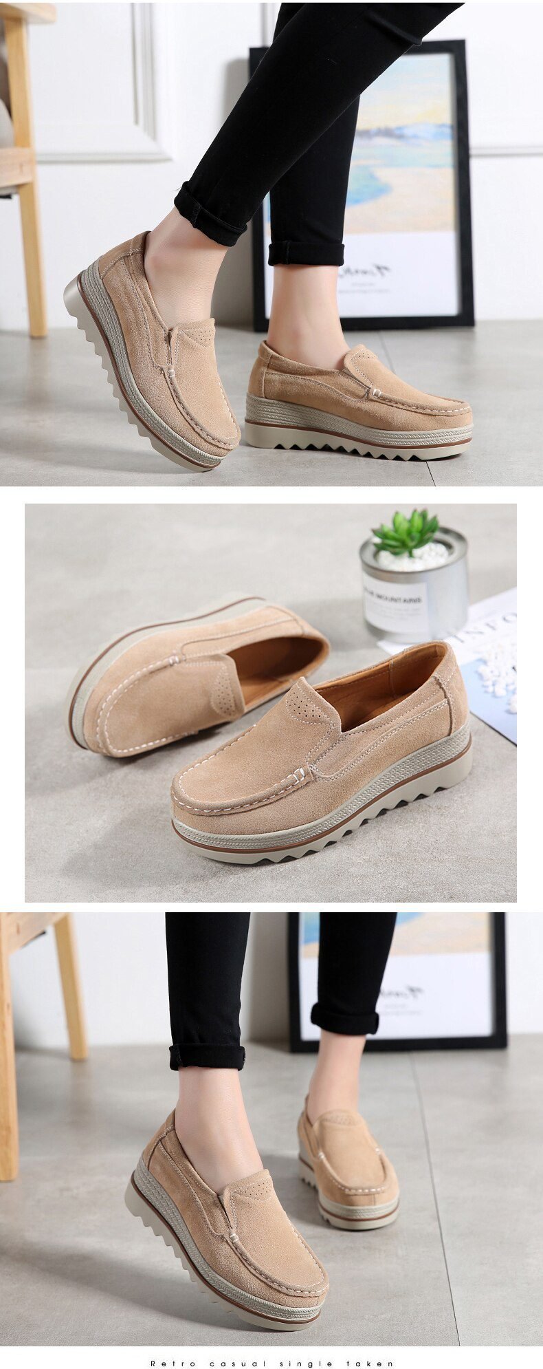 2020 Spring Women Shoes Platform Flats Sneakers Women Suede Leather Women Casual Shoes Slip On Flats Heels Creepers Moccasins