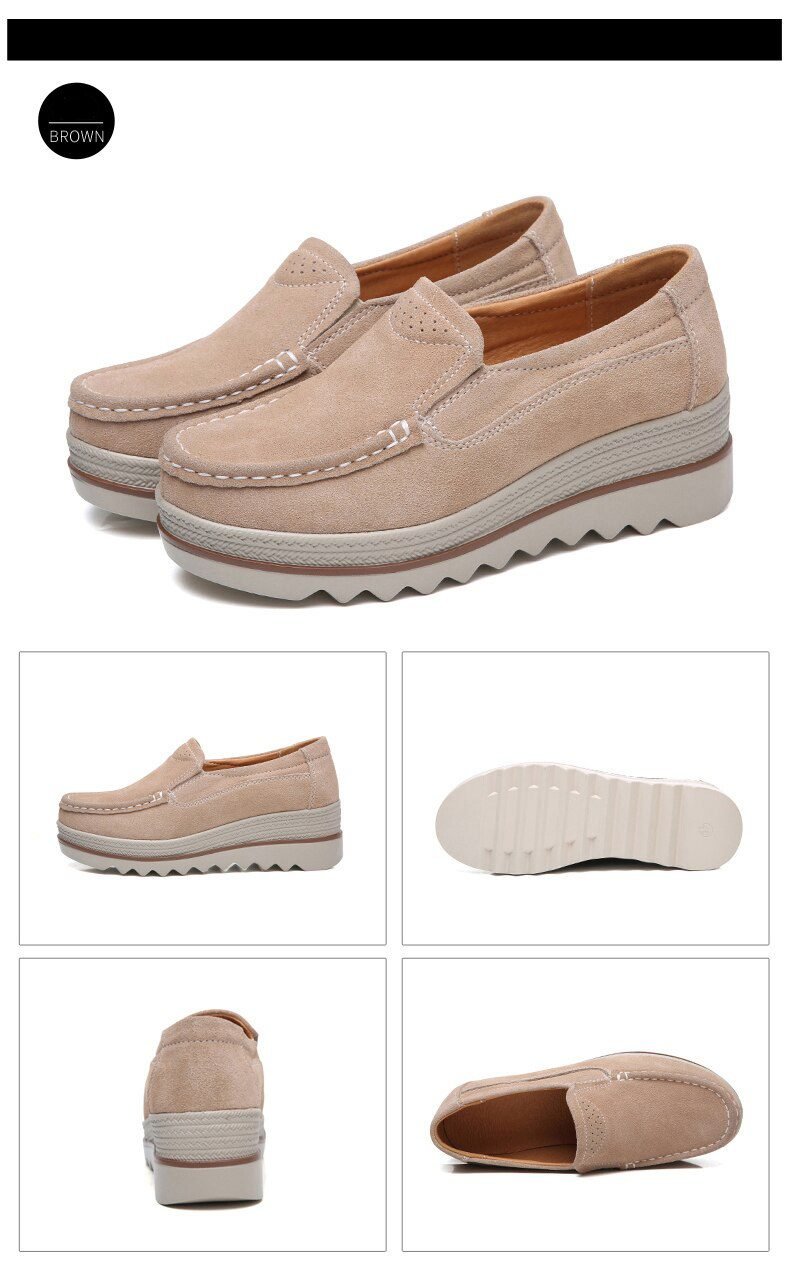 2020 Spring Women Shoes Platform Flats Sneakers Women Suede Leather Women Casual Shoes Slip On Flats Heels Creepers Moccasins