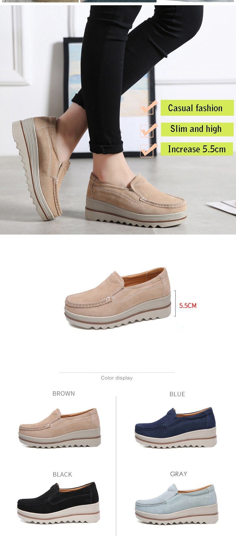 2020 Spring Women Shoes Platform Flats Sneakers Women Suede Leather Women Casual Shoes Slip On Flats Heels Creepers Moccasins