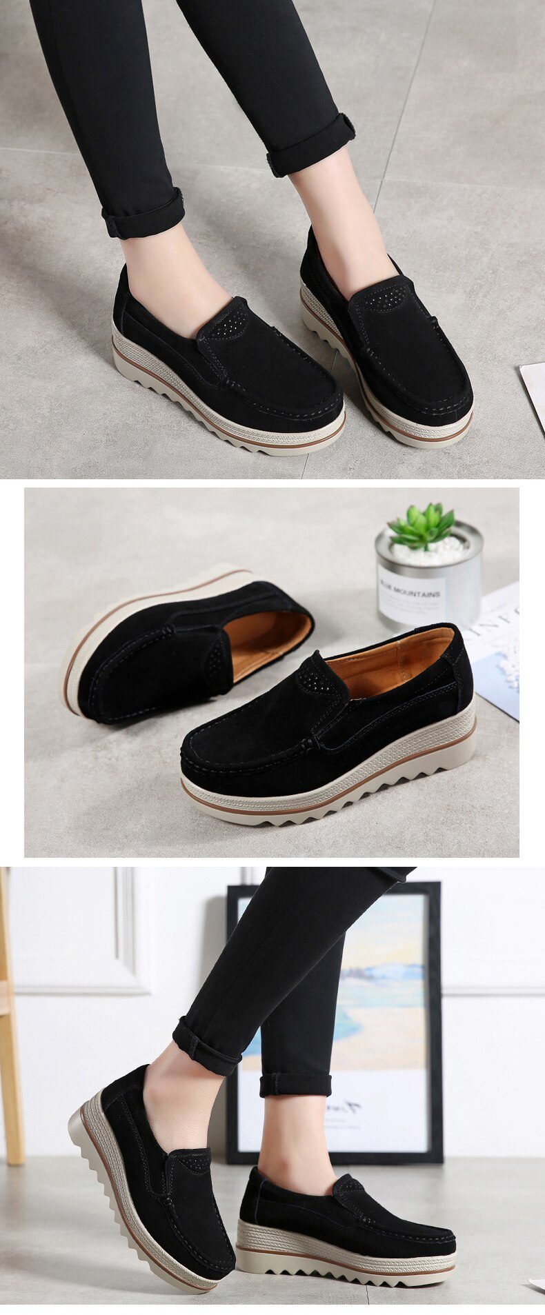 2020 Spring Women Shoes Platform Flats Sneakers Women Suede Leather Women Casual Shoes Slip On Flats Heels Creepers Moccasins