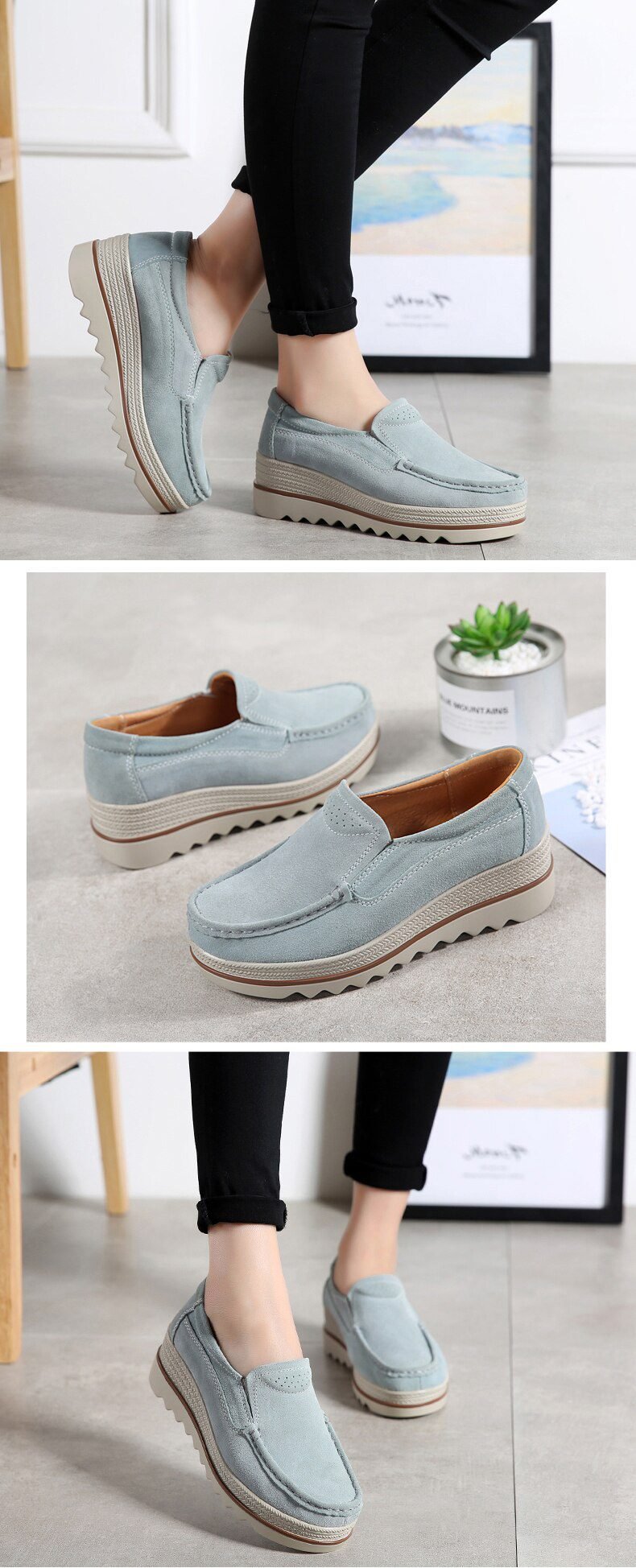 2020 Spring Women Shoes Platform Flats Sneakers Women Suede Leather Women Casual Shoes Slip On Flats Heels Creepers Moccasins
