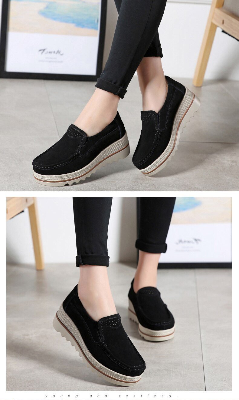 2020 Spring Women Shoes Platform Flats Sneakers Women Suede Leather Women Casual Shoes Slip On Flats Heels Creepers Moccasins