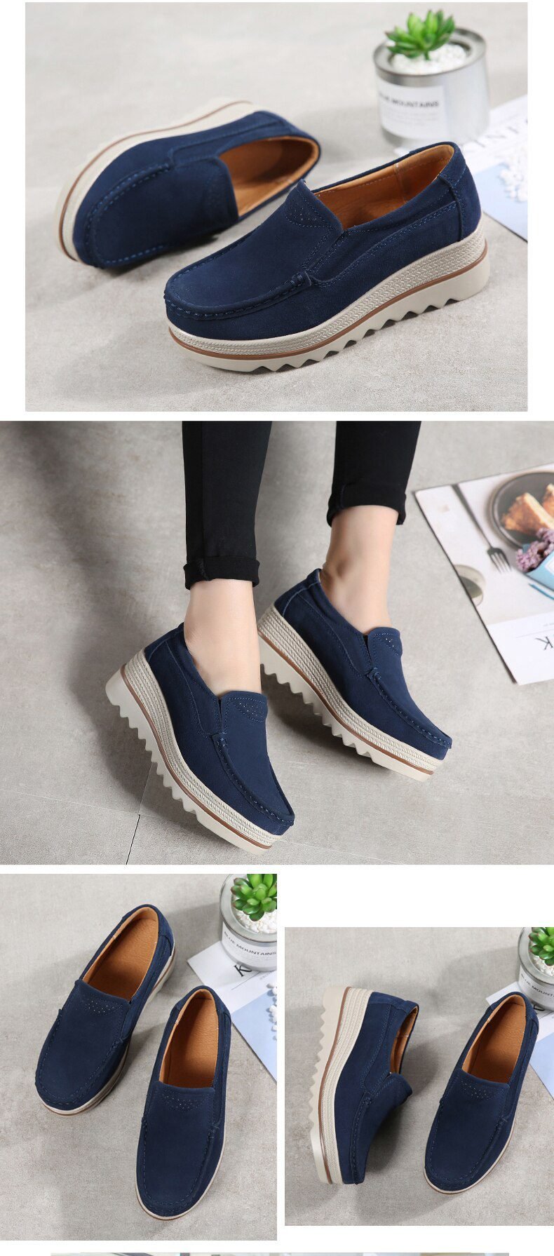 2020 Spring Women Shoes Platform Flats Sneakers Women Suede Leather Women Casual Shoes Slip On Flats Heels Creepers Moccasins