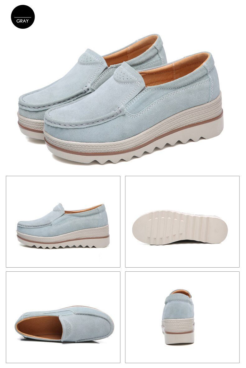 2020 Spring Women Shoes Platform Flats Sneakers Women Suede Leather Women Casual Shoes Slip On Flats Heels Creepers Moccasins