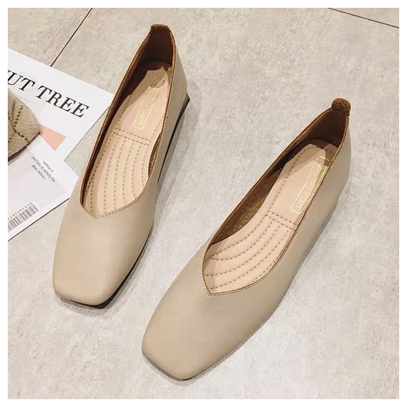 New Spring Flats Shoes Women Wooden Low Heel Ballet Square Toe Shallow Brand Shoe Slip On Loafer zapatos de mujer big size 35-41