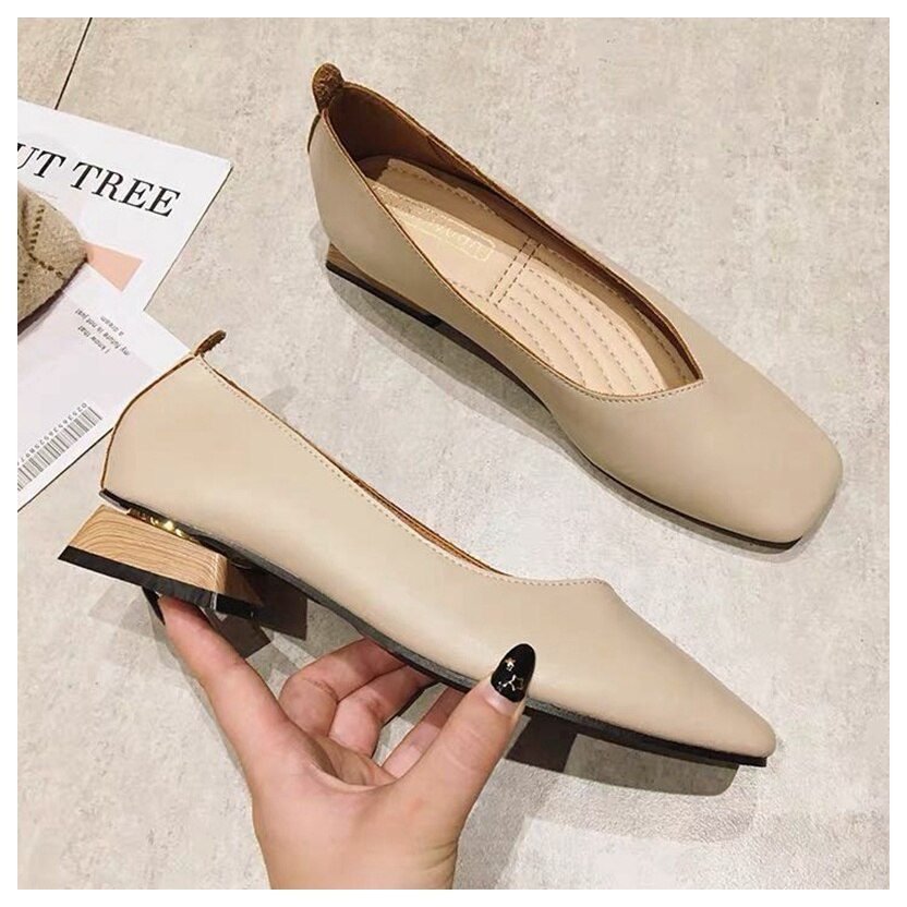 New Spring Flats Shoes Women Wooden Low Heel Ballet Square Toe Shallow Brand Shoe Slip On Loafer zapatos de mujer big size 35-41