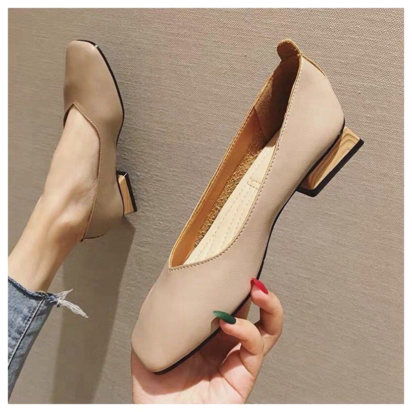 New Spring Flats Shoes Women Wooden Low Heel Ballet Square Toe Shallow Brand Shoe Slip On Loafer zapatos de mujer big size 35-41