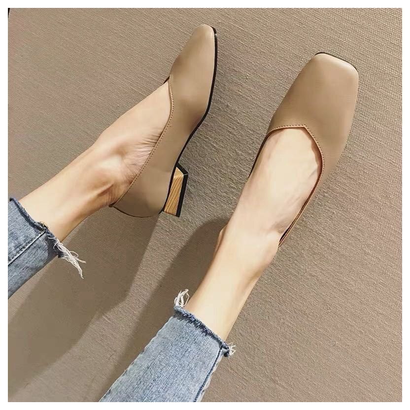 New Spring Flats Shoes Women Wooden Low Heel Ballet Square Toe Shallow Brand Shoe Slip On Loafer zapatos de mujer big size 35-41