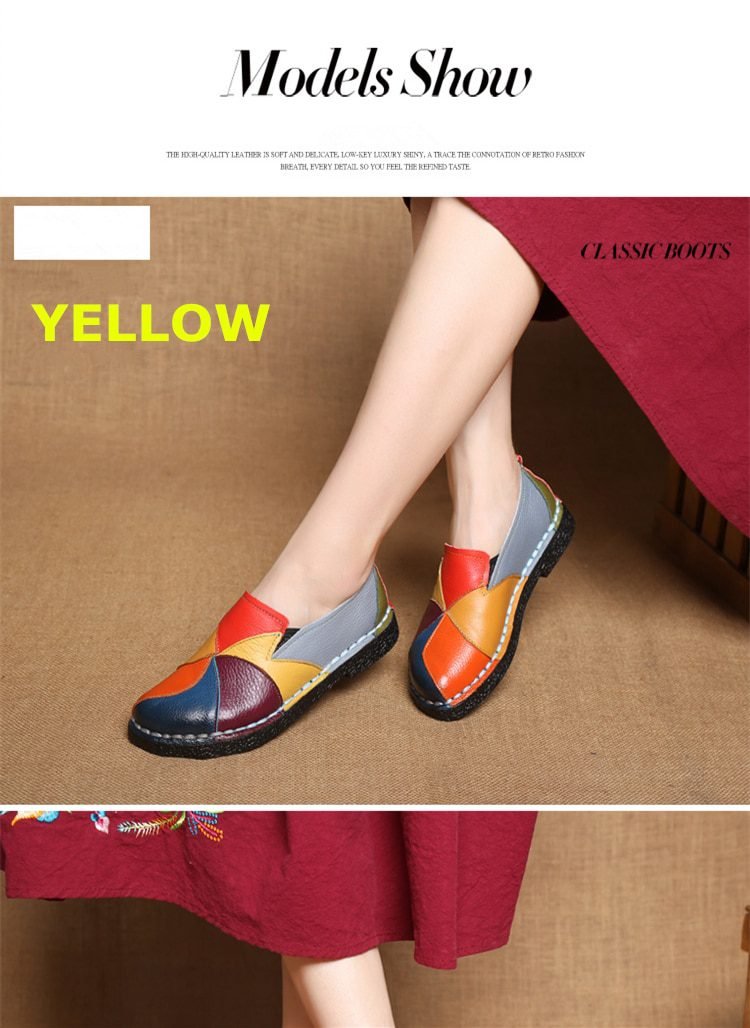 DONGNANFENG Women's Ladies Female Woman Mother Shoes Flats Genuine Leather Loafers Mixed Colorful Non Slip On Plus Size 35-42