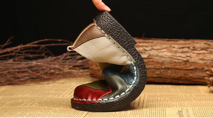 DONGNANFENG Women's Ladies Female Woman Mother Shoes Flats Genuine Leather Loafers Mixed Colorful Non Slip On Plus Size 35-42