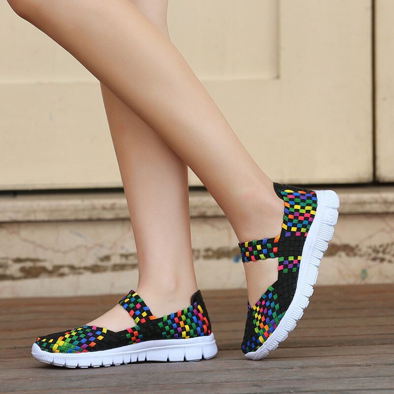 Women Shoes Lady Summer Slip On Flats Sneakers Breathable Lightweight Women Flat Shoes Manual Woven Shallow Women Casual Shoes