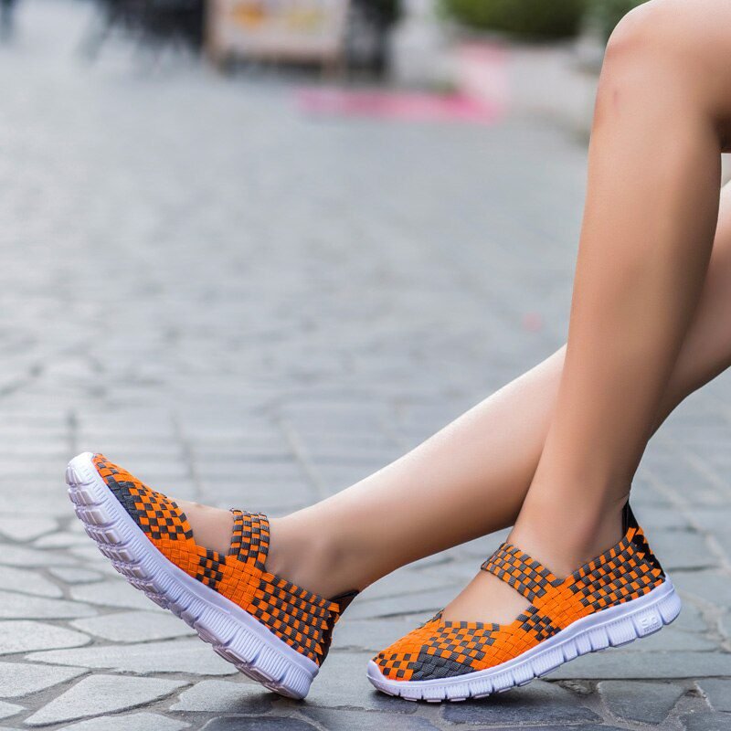 Women Shoes Lady Summer Slip On Flats Sneakers Breathable Lightweight Women Flat Shoes Manual Woven Shallow Women Casual Shoes