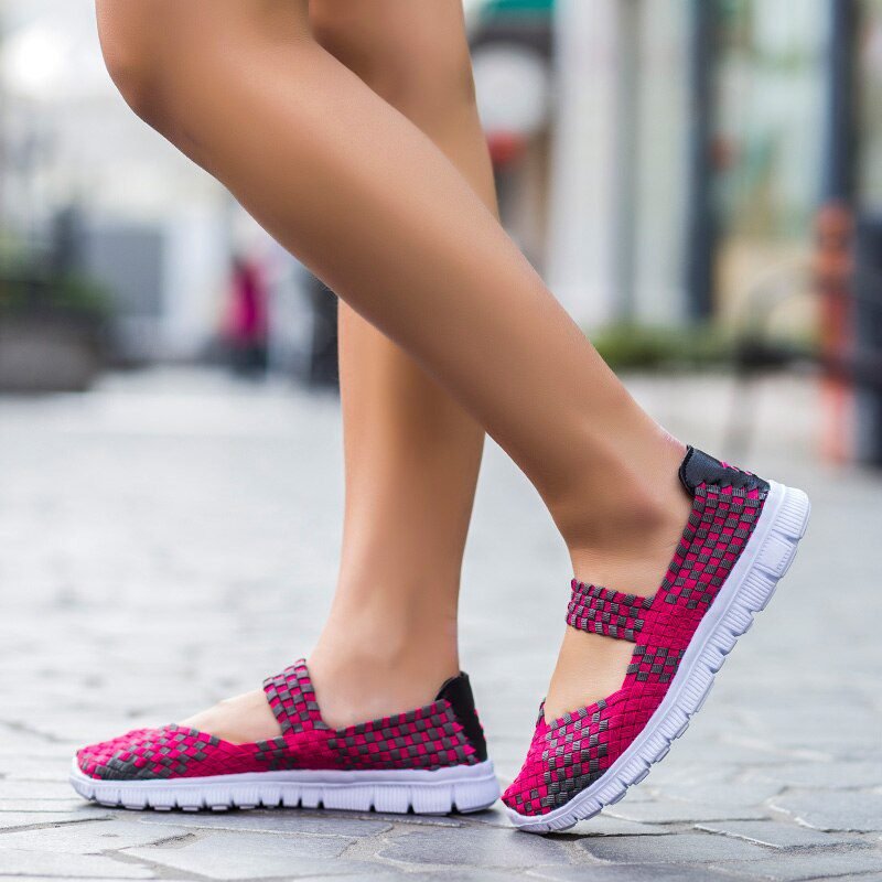 Women Shoes Lady Summer Slip On Flats Sneakers Breathable Lightweight Women Flat Shoes Manual Woven Shallow Women Casual Shoes