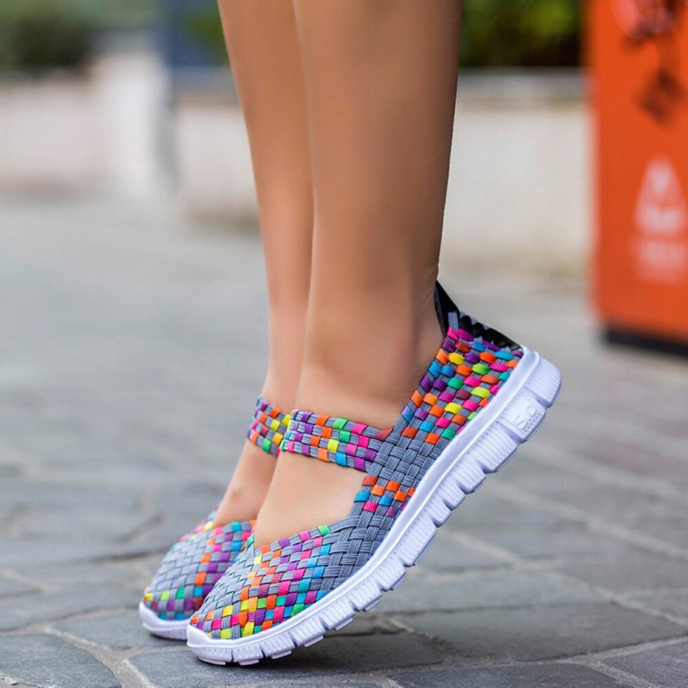 Women Shoes Lady Summer Slip On Flats Sneakers Breathable Lightweight Women Flat Shoes Manual Woven Shallow Women Casual Shoes