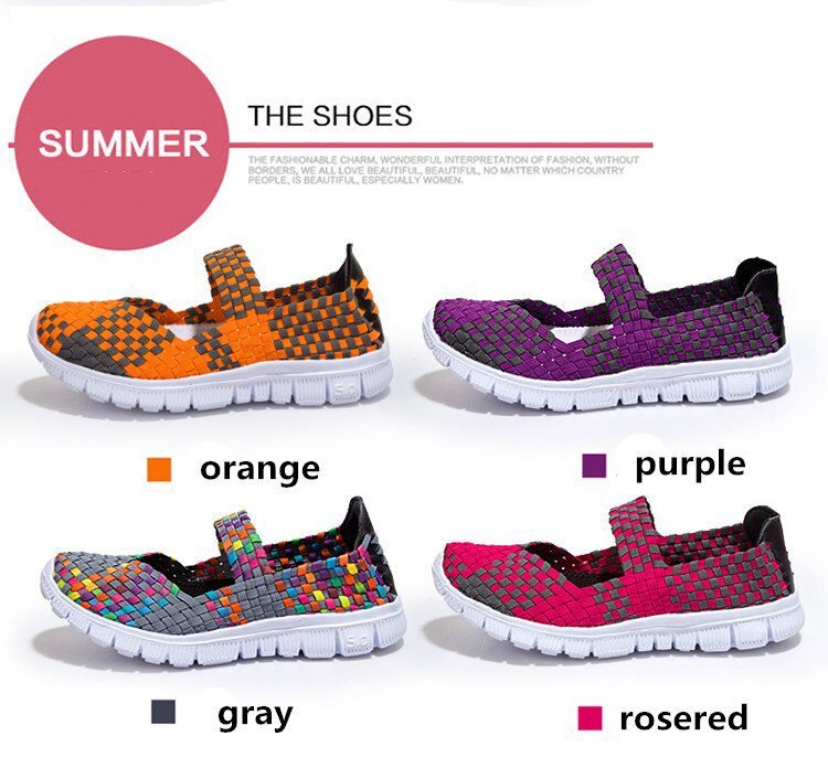 Women Shoes Lady Summer Slip On Flats Sneakers Breathable Lightweight Women Flat Shoes Manual Woven Shallow Women Casual Shoes