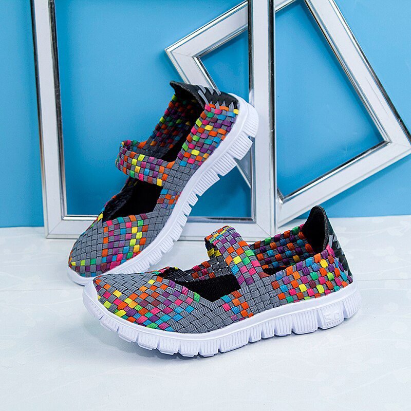 Women Shoes Lady Summer Slip On Flats Sneakers Breathable Lightweight Women Flat Shoes Manual Woven Shallow Women Casual Shoes